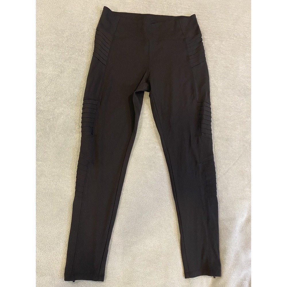 Athleta Delancey Moto Tight Pants Womens Large Black Leggings Zip Ankle Stretch